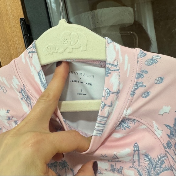 Janie & Jack x Gray Malin toile print rashguard swimsuit set toddler girl ruffle - Picture 3 of 14